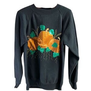 Vintage Women’s Fall Pumpkin Patch Sweatshirt Halloween Medium Black Orange